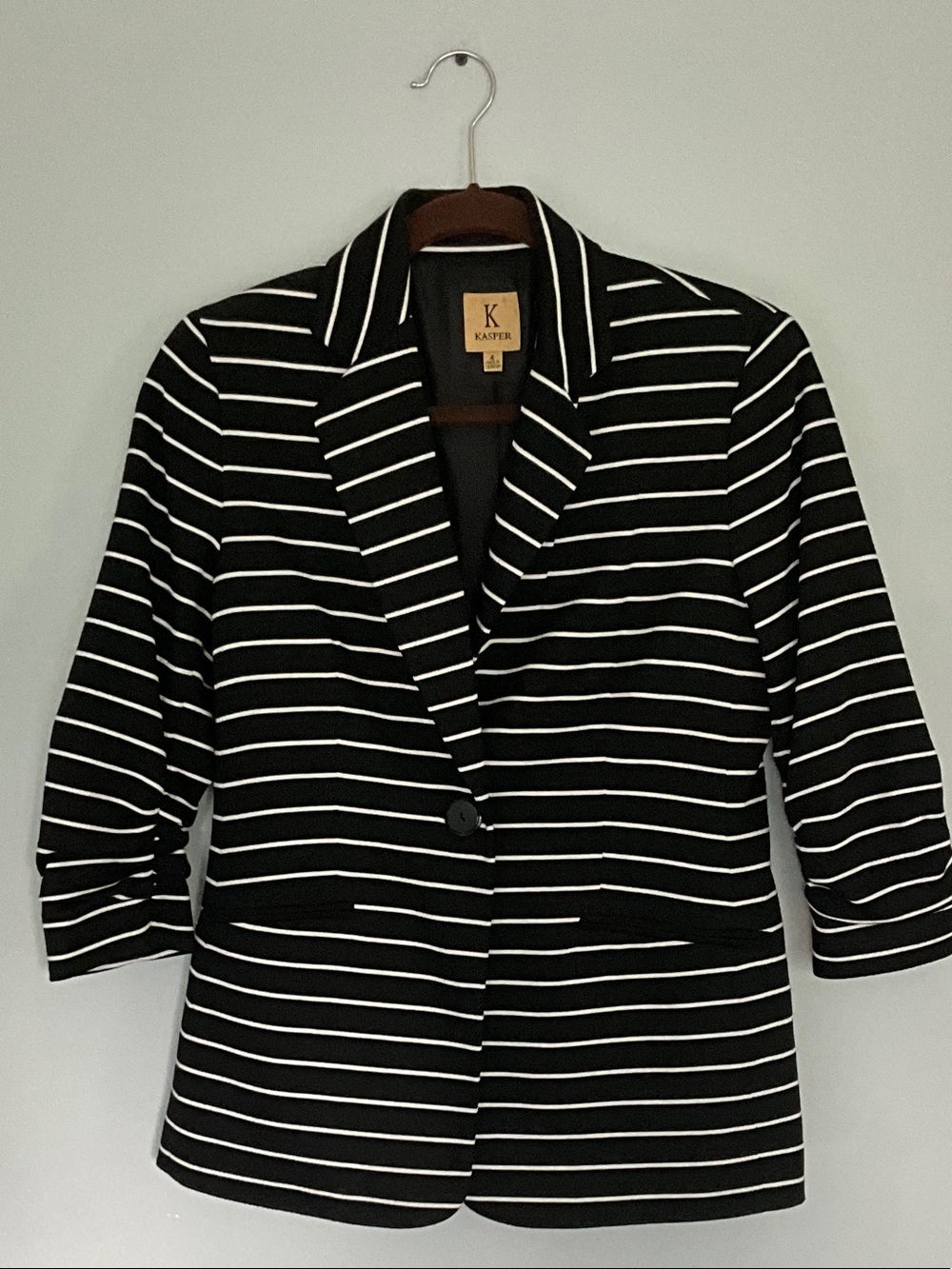 Kasper Black and White Striped Blazer